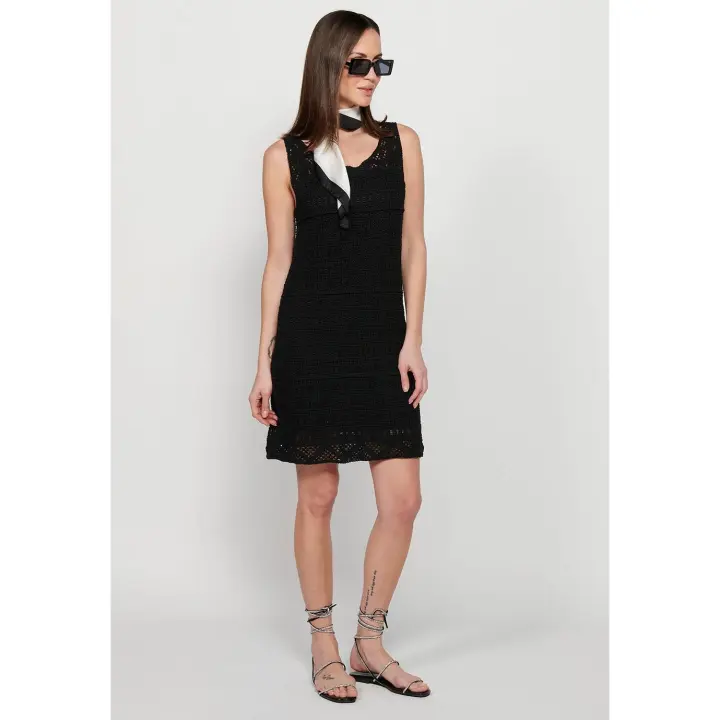 Koroshi Vestido corto de tirantes con tela tricot con forro de color negro para mujer | Moda Actual - 1