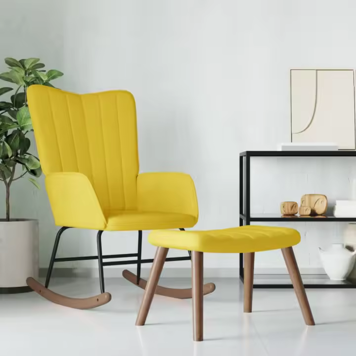 vidaXL Silla mecedora con reposapiés tela amarillo mostaza - 1