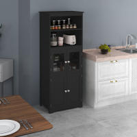 HOMCOM Alacena de Cocina Aparador de Comedor Armario de Cocina con 4 Puertas 2 Estantes Abiertos y Estante Ajustable para Salón 60x30x162 cm Negro - details 1