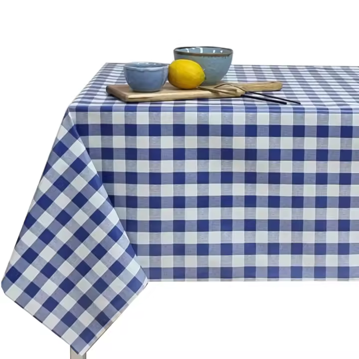 Mantel PVC, Hule, Para mesa rectangular, Fácil de limpiar,Cocina y Comedor， Impermeable, Fiesta, Primavera, Cuadro Azul,  Vicky 11472 - 1