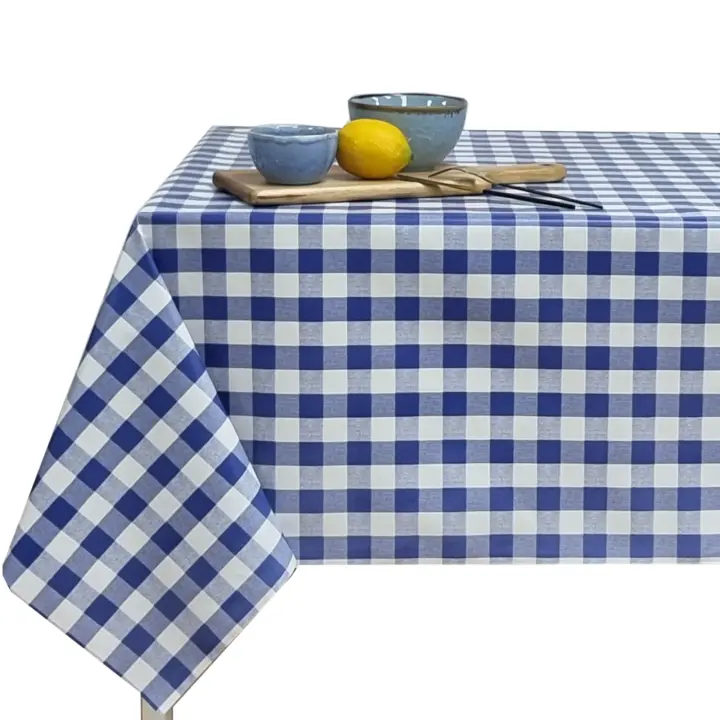 Mantel PVC, Hule, Para mesa rectangular, Fácil de limpiar,Cocina y Comedor， Impermeable, Fiesta, Primavera, Cuadro Azul,  Vicky 11472 - 1