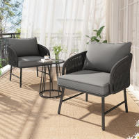 Juego de Bistro 3 Piezas, Juego de Muebles de Balcón, Cuerda Trenzada a Mano, Tabla de Vidrio, Sillas con Capacidad de Carga de 160Kg, para Terraza, Jardín y Balcón, Gris - details 3