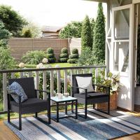 Conjunto de muebles de ratán para jardín de 3 piezas, incluye 2 sillas y 1 mesa de centro, fácil montaje, perfecto para balcón y terraza, disponible en negro y beige, negro y blanco, todo negro - details 8
