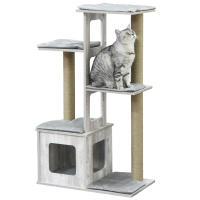 PawHut Árbol Rascador para Gatos 67x38,5x114 cm Torre de Escalada de Gatos con Cueva de Madera Múltiples Plataformas y Postes de Rascar de Yute Juego y Descanso Gris - details 0