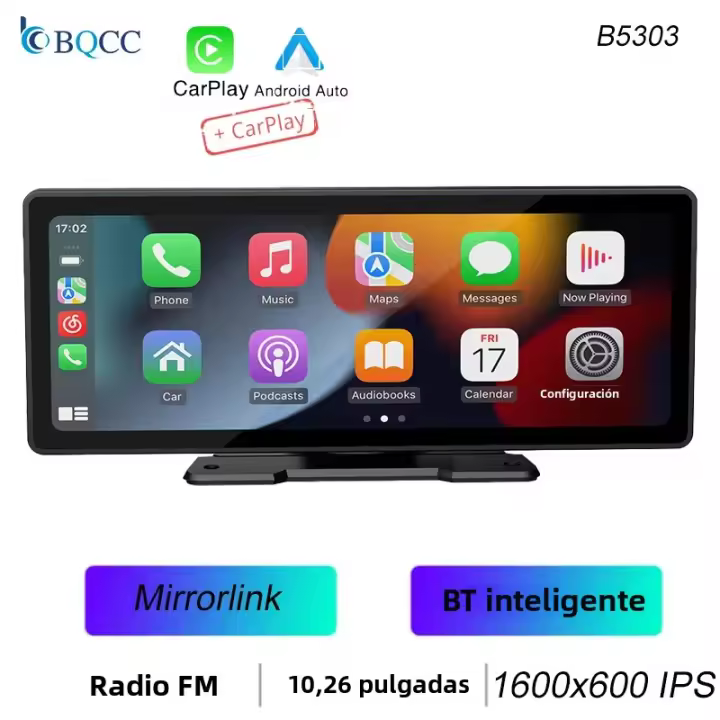 BQCC Estéreo De Coche Con Pantalla IPS De 10.26'' MP5 Reproductor De Audio USB Bluetooth FM Radio Carplay Android Auto B5303 - 1