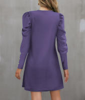 Vestido De Manga Larga Redonda Con Mangas Flotantes Y Botones Para Mujer Estilo Oficina Dama Longitud De Rodilla Poliéster Elástico Suave - details 22