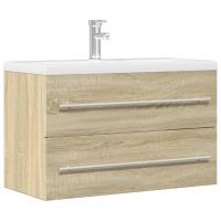 vidaXL Mueble de lavabo madera de ingeniería 80x38,5x48 cm en color Negro/Gris hormigón/Roble Sonoma y más | almacenamiento funcional diseño moderno para baño dormitorio sala - details 2