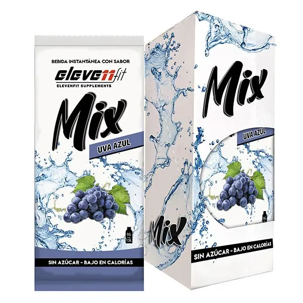 Eleven Fit Mix Instantáneo, Caja de 12 Sobres Sabor Uva Azul - Prepara 1.5L de Bebida Saludable - Sin Azúcar, Baja en Calorías y Carbohidratos - Ideal para Agua/Leche, Cocinar y Preparar Postres - Mejora tu Dieta - Apto para Adultos y Niños - 1