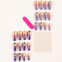 24pcs/set Uñas Postizas Largas Medias Falsas De Cuadrado Ballet Con Flores Y Mariposa Azul Verde Para La Temporada De Primavera Y Verano - details 8