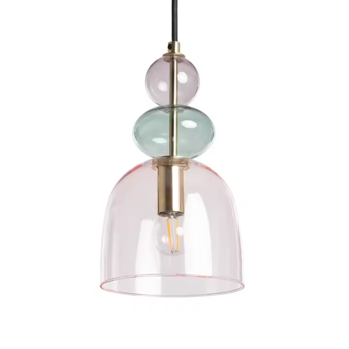 LEDKIA LIGHTING - Lámpara Colgante Metal y Cristal Baudelaire | Diseño Vintage | Iluminación E14 | Dimensiones: Alto 1755 mm Diámetro 150 mm | IP20, Rosa, Metal - 1