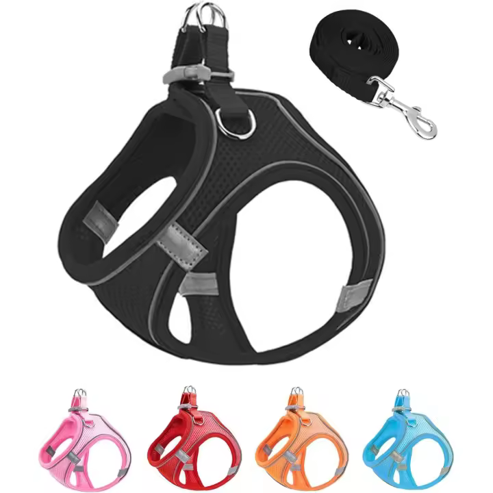 Arnés y Correa para Perros de Malla elegant Negra S, arneses para Perros que no se escapan y son fácil de caminar, Chaleco reflectante ajustable para Perros (Negro, S) - 1