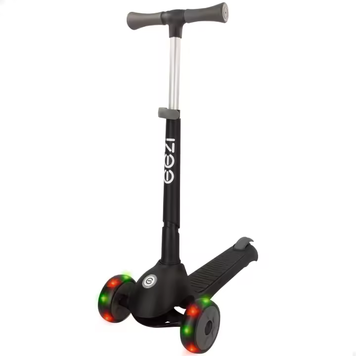 Patinete 3 ruedas negro c/luces y manillar plegable EEZI - 1