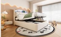 Cama Infantil Multifuncional Tapizada Beige 90x200 cm | Espacio de Almacenamiento with Iluminación LED + Cargas USB | Colchón Antibacteriano y Antiácoches Incluido | Doble Almacenamiento Subcama + Diseño Anti-Trasiego y Fácil Movilidad - details 3