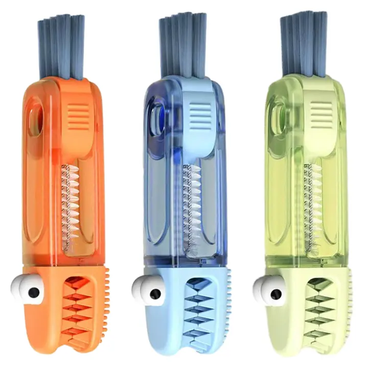 Cepillo De Limpieza Multifuncional Para Botellas Y Tazas 3 En 1 Portátil Limpiador De Tapa Y Espacios Estrechos Ecológico PP Verde/Azul/Ámbar - 1