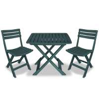 vidaXL Mesa y sillas bistró de jardín plegables 3 pzas plástico en color Verde/Antracita | cómodas modernas ergonómicas para comedor cocina salón hogar - details 0