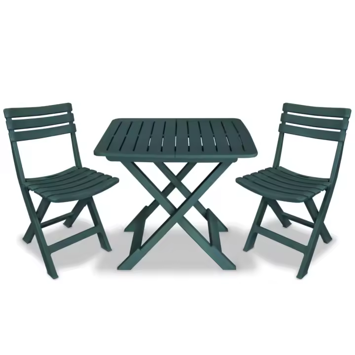 vidaXL Mesa y sillas bistró de jardín plegables 3 pzas plástico en color Verde/Antracita | cómodas modernas ergonómicas para comedor cocina salón hogar - 1