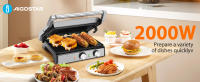 AIGOSTAR Parrilla Eléctrica, Grill, Panini, Sandwichera, 2000W. Regulador de temperatura, apertura 180º - details 0