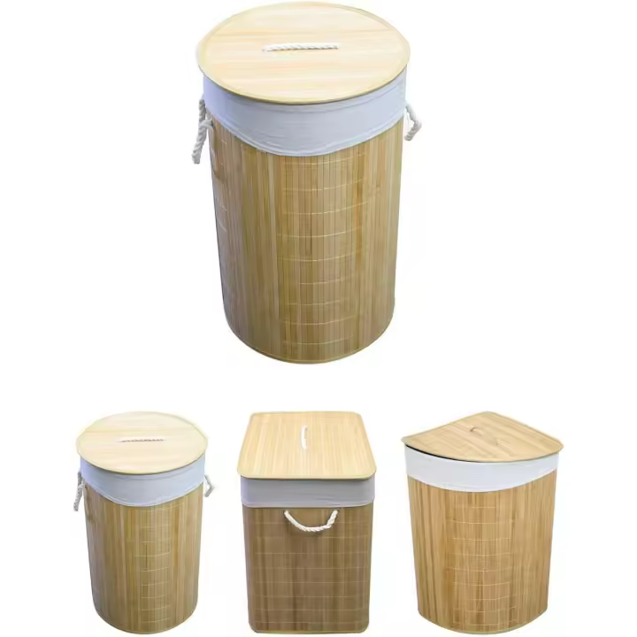 C.A - Cesto de Ropa Sucia Bambú con Bolsa Extraíble y Asas - Cesta de la Colada Plegable con Tapa - 1