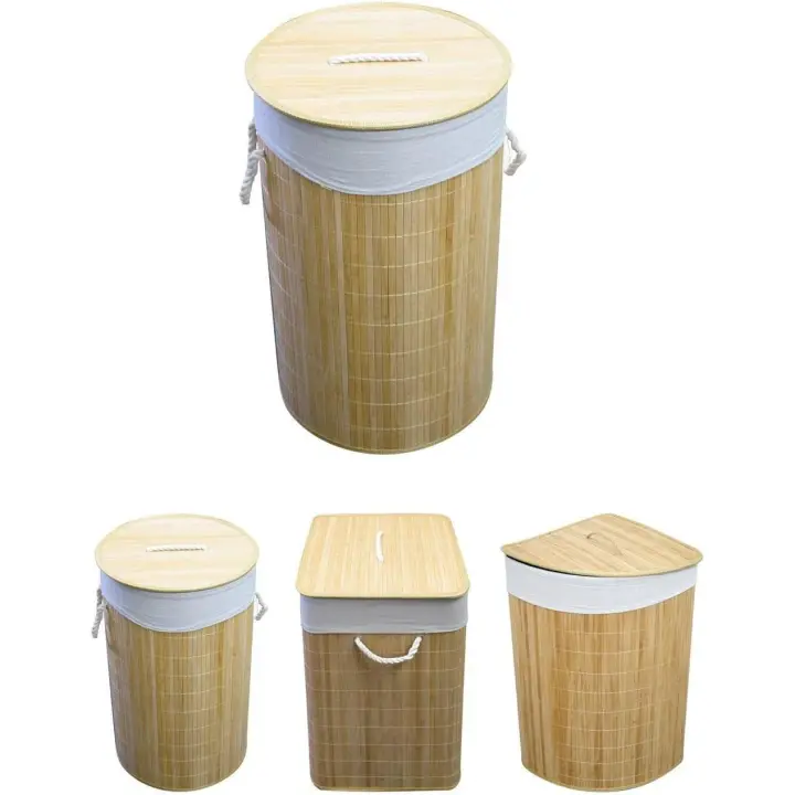 C.A - Cesto de Ropa Sucia Bambú con Bolsa Extraíble y Asas - Cesta de la Colada Plegable con Tapa - 1