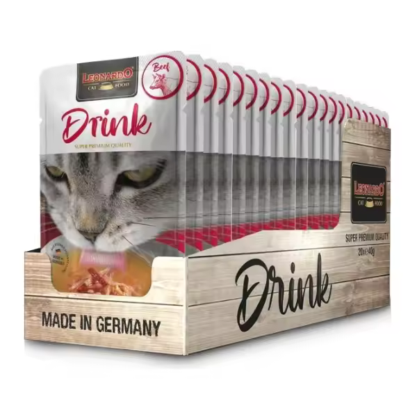 Leonardo Drink Sopa de Ternera 20 Sobres x 40 gr - Alimento complementario para gatos adultos que favorece la ingesta de líquidos - 1