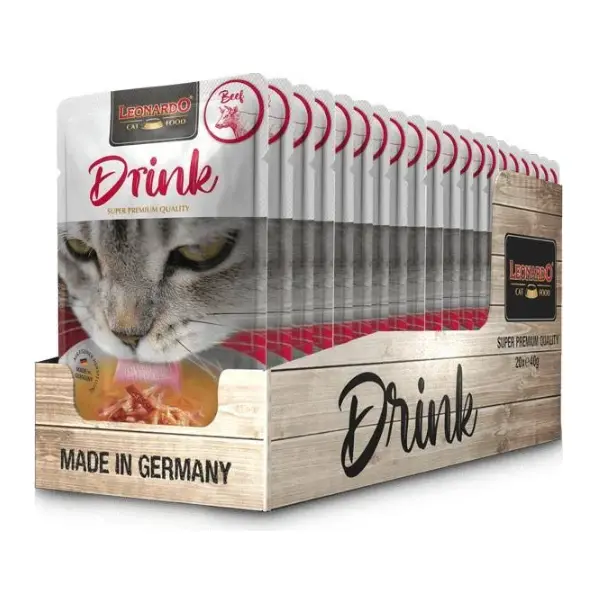 Leonardo Drink Sopa de Ternera 20 Sobres x 40 gr - Alimento complementario para gatos adultos que favorece la ingesta de líquidos - 1
