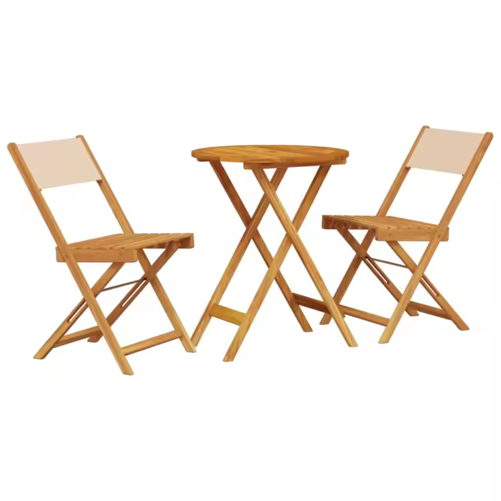 vidaXL Juego de bistro de 3 piezas tela y madera maciza bej - 1