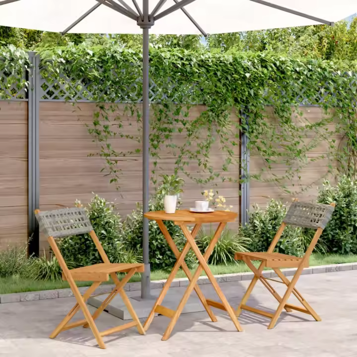 vidaXL Juego de bistro de 3 piezas ratán PE y madera maciza gris - 1