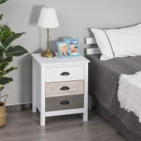 HOMCOM Mesita de Noche Moderna Mesilla de Noche con 3 Cajones Mesa de Noche para Dormitorio Salón 50x38x65 cm Blanco - details 1