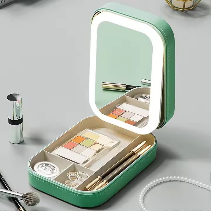 Travel Makeup Mirror with LED Light Portable Lighted Beauty Mirror, 3-Color Lighting 1200mAh Rechargeable Tabletop Cosmetic Mirror (Fruit Green) - 1
