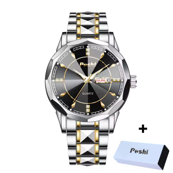 Reloj De Pulsera Masculino POshi 983 De Moda Con Calendario Y Semana Display Material De Aluminio Resistente Al Agua Regalo Top - 1