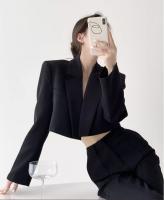 Chaqueta Corta Para Mujer En Blanco Sólido Elegante Con Manga Larga Abierta Frontal Casual Oficina Outerwear Poliéster Synthético - details 12