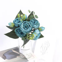 Bouquet De Flores Artificiales Azul Rosas Falsas Para Decoración Interior Hogar Jardín Bodas Fiesta Decoración Vaso Accesorios - details 14