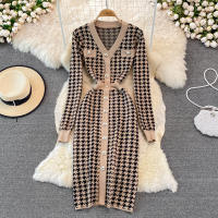 Vestido Largo De Punto Vintage REALEFT Para Mujer Cuello V Manga Larga Botones Estilo Clásico Otoño Invierno Talla Regular - details 14