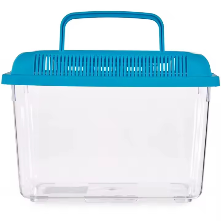 Pecera de Plastico Resistente con Asas y Tapa Desmontable Rectangular Transparente y Tapa de Color - 1