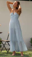 Vestido Maxi Bohemio De Verano Para Mujer En Chiffon Floral Sin Mangas Cuello En V A-Line Largo Con Espalda Descubierta Y Volante - details 28