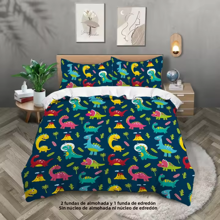 Juego De Cama Con Patrón De Dinosaurios Infantiles 3 Piezas Adecuado Para Habitación De Niño Cama Queen King Twin Con Fundas De Almohada Incluidas - 1