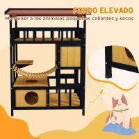 PawHut Caseta para Gatos de Madera 84x60x116 cm Casa para Gatos de 4 Niveles Refugio para Gatos con Puente Colgante Balcón y Techo Asfáltico Natural - details 6