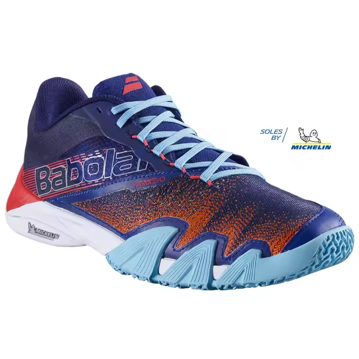 Zapatillas de Padel Babolat Jet Premura Serie 2 Azul Poppy  Naranjas Juan Lebrón  Talla 40.5.  El tope de gama de Babolat a un precio increíble, Juega al padel con el mejor calzado ¡OFERTÓN! - 1
