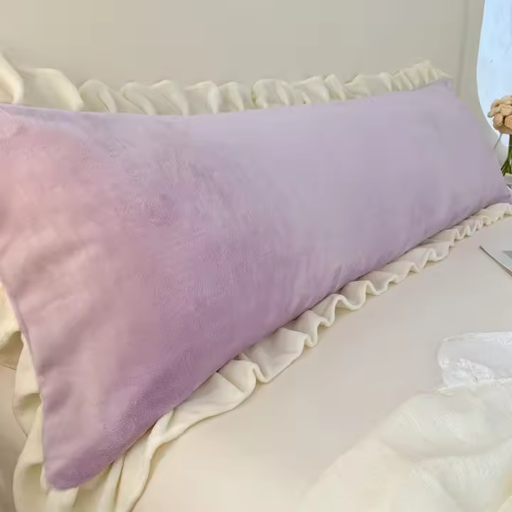 Funda De Almohada De Talla Grande De Poliéster 100% Con Volante De Encaje Para Doble Calidez De Algodón Flannel Para Pareja En Invierno 45x180cm - 1