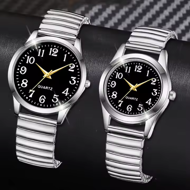 Reloj De Pulsera De Cuarzo Para Parejas Reloj De Moda Para Mujer Con Diamantes Lujosos Set De 2 Piezas Regalo Elegante Para Novia - 1