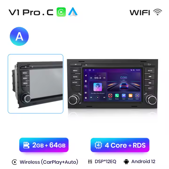 Junsun-Radio Multimedia con GPS para coche autorradio 2Din con voz IA Android para Audi A4 B9 B8 B7 B6 S4 RS4 SEAT Exeo, Carplay RDS DSP - 1