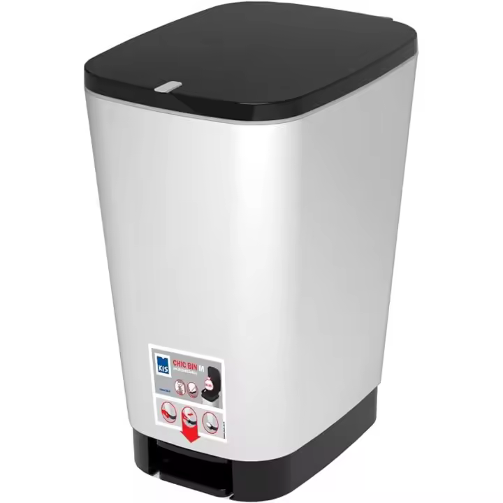 Cubo de Basura con Pedal Antideslizante 30L - Curver Chic Bin, Acero, 29cm Ancho - 1