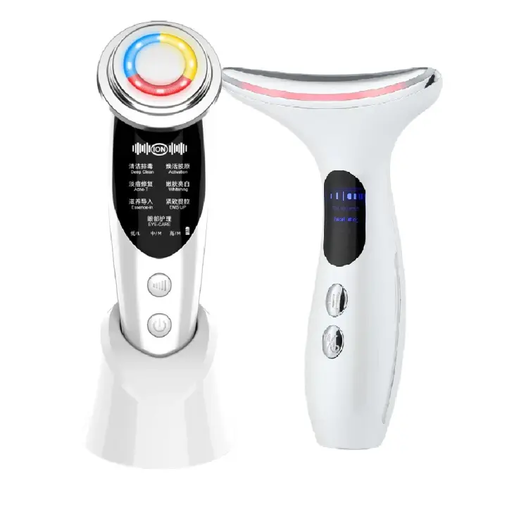 Dispositivo De Belleza Multifuncional 7en1 Lifting Facial EMS RF Microcorriente Rejuvenecimiento De La Piel Masajeador Facial + 3 Colores Eliminación De Doble Mentón - 1