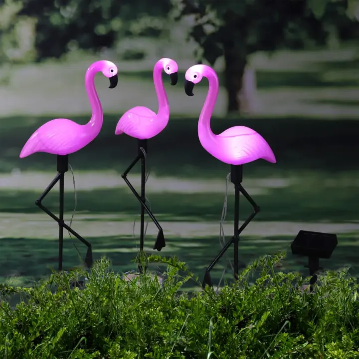 HI Lámpara solar LED de jardín forma de flamenco 3 unidades - 1