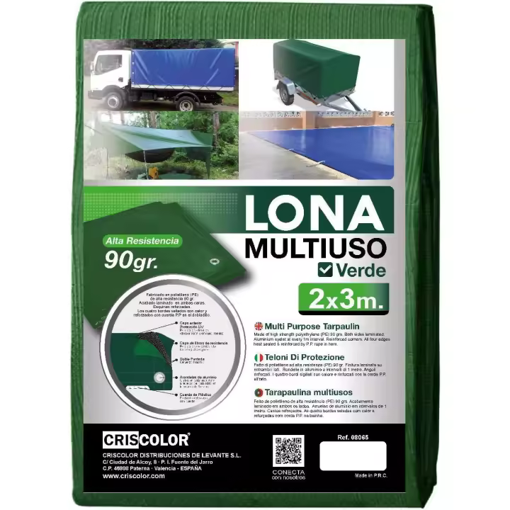 Criscolor Lona Multiusos Verde Resistente Al Agua con Ojales de Aluminio 90gr - 1