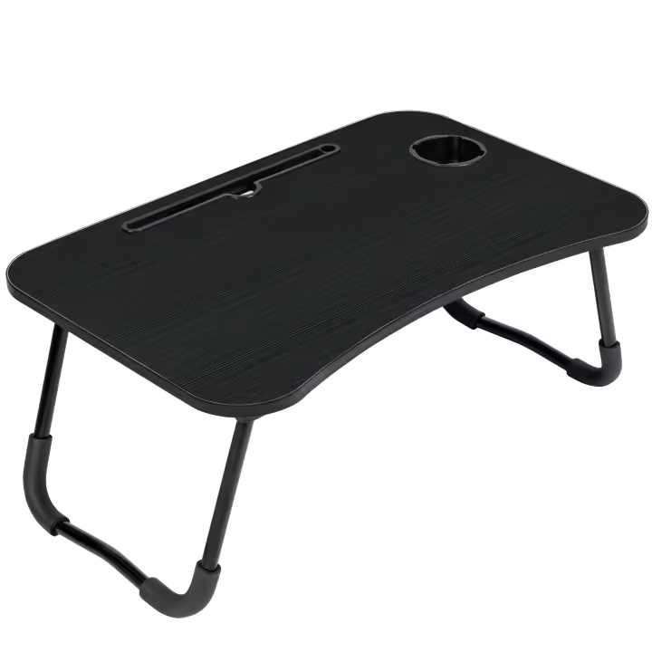 T-LoVendo Mesa Plegable Auxiliar portátil pequeña. Mesita para Ordenador en Cama, Sofa, salón, Cocina, Suelo. Posavasos. Patas Antideslizantes. Ranura para Tablet y Pen. Superficie Texturizada. 60x40cm - 1