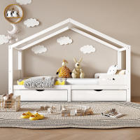 Cama Infantil con Doble Cajón, Cama Anticaída Base Estable de Listones, Madera de Pino Certificado Ambiental Cama Infantil 90x200 cm, Sin Colchón Blanco - details 0