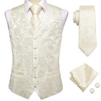 Chaleco De Seda Morado Para Hombre Con Pájaro Lírico Ajustado Cuello Alto Pañuelo Corbata Y Cufflinks Conjunto Vestimenta Sin Mangas Para Bodas Y Fiestas - details 13