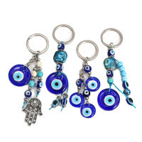 Llavero De Ojo De Suerte Con Mano De Fatima Y Mariposa Azul Para Coche Llavero Turco Con Ojo Maligno Para Hombres Y Mujeres Joyería EY138 - details 0