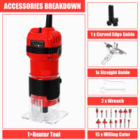 Fresadora 800W 31000RPM Profesional - Multifunción para Tallar/Perfilar/Biselar Madera, con 5 Fresas y Guía Paralela para Carpintería - details 0